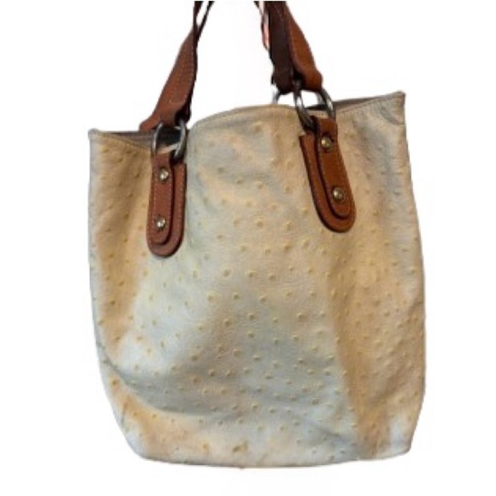 Maurizio Taiuti White/ pale yellow Ostrich Leather small tote